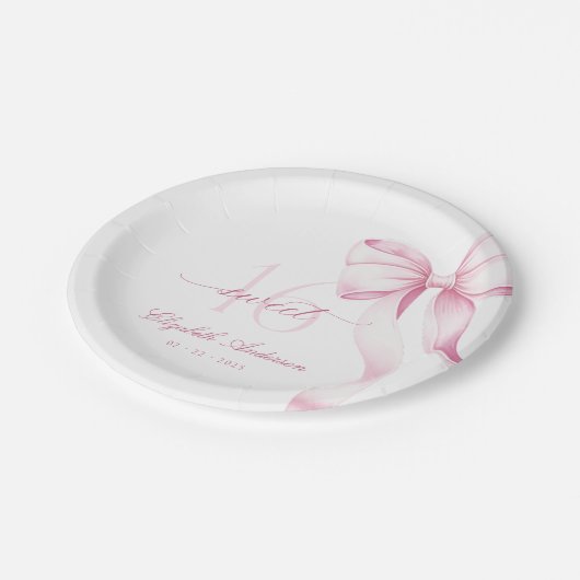 Sweet 16 Pink Bow Paper Plates Pappteller (Schrägansicht)