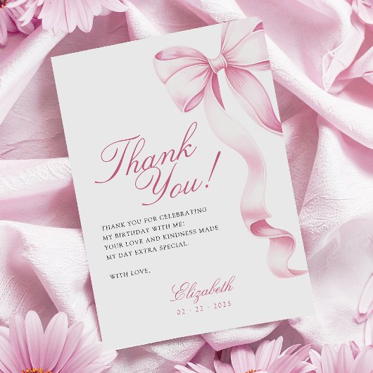 Sweet 16 Pink Bow Thank You Card Dankeskarte