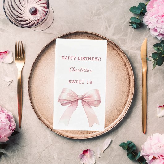 Sweet 16 pink bow white serviette
