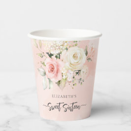 Sweet 16 Pink Floral Geburtstagsparty Pappbecher