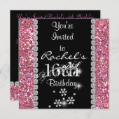 SWEET 16 PINK Geburtstagsparty Einladung BLING (Vorne/Hinten)
