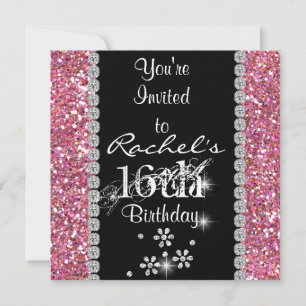 SWEET 16 PINK Geburtstagsparty Einladung BLING