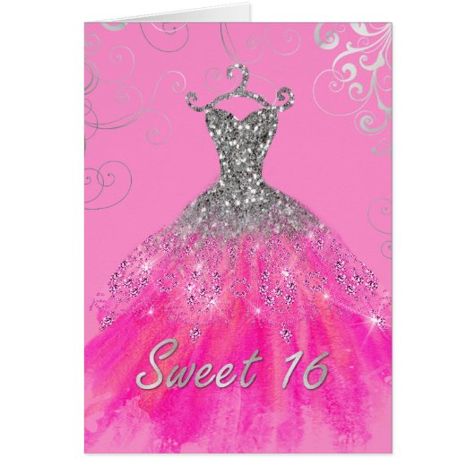 Sweet 16 Pink Glam Dress Birthday Card (Vorne)