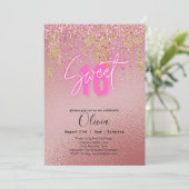 Sweet 16 Pink Glitzer Foil Girly Modern Fl Einladung (Stehend Vorderseite)