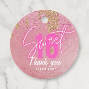 Sweet 16 Pink Glitzer Foil Girly Moderne Rose Gold Geschenkanhänger
