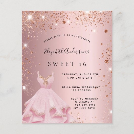 Sweet 16 pink Glitzer Kleidung Einladung (Vorderseite)