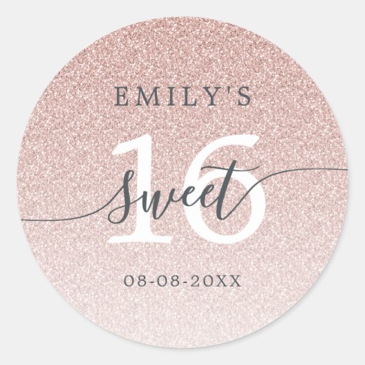 Sweet 16 Pink Glitzer Ombre Individuelle Name Datu Runder Aufkleber (Vorderseite)