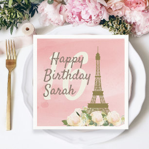 Sweet 16 Pink Gold Eiffelturm Geburtstag Serviette