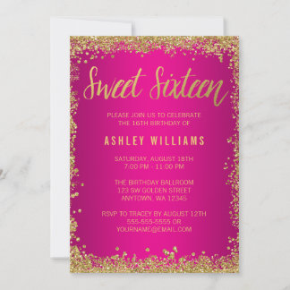 Sweet 16 Pink Gold Glitzer Geburtstag Einladung
