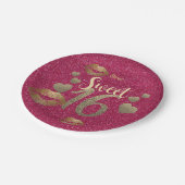 Sweet 16 Pink GOLD Glitzer Lippen Personalisiert Pappteller (Schrägansicht)