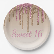 Sweet 16 Pink Gold Glitzer Tropfen Script Ombré
