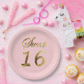 Sweet 16 Pink Gold Look Typografie Elegant Pappteller (Party)