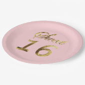 Sweet 16 Pink Gold Look Typografie Elegant Pappteller (Schrägansicht)