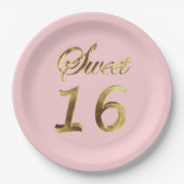 Sweet 16 Pink Gold Look Typografie Elegant Pappteller (Vorderseite)