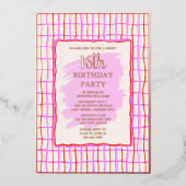 Sweet 16 Pink Hand gezeichnet Birthday Foil Einlad Folieneinladung (Vorderseite)