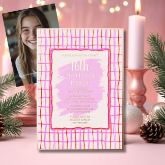Sweet 16 Pink Hand gezeichnet Birthday Foil Einlad Folieneinladung