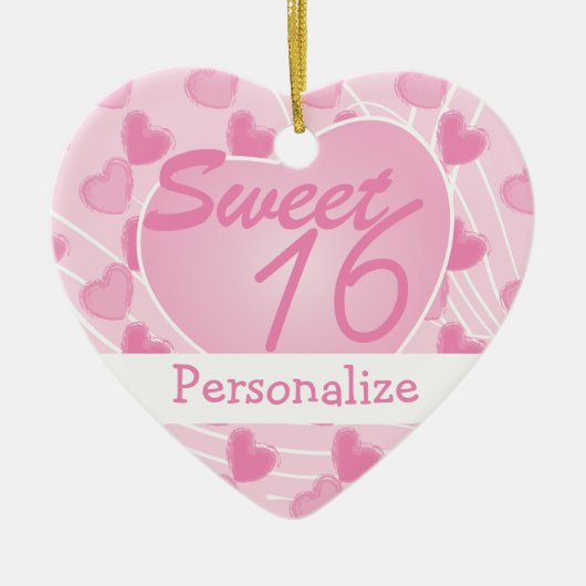 Sweet 16 Pink Heart Keramik Ornament (Vorne)