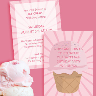 Sweet 16 Pink Ice Cream Geburtstagsparty Einladung