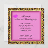 Sweet 16 Pink Lips Lipstick Leopard Gold Einladung (Rückseite)