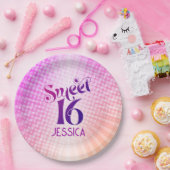 Sweet 16 Pink Orange Gradient Groovy Retro Boho Pappteller (Party)