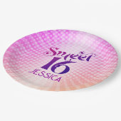 Sweet 16 Pink Orange Gradient Groovy Retro Boho Pappteller (Schrägansicht)