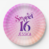 Sweet 16 Pink Orange Gradient Groovy Retro Boho Pappteller (Vorderseite)