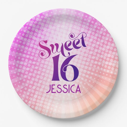 Sweet 16 Pink Orange Gradient Groovy Retro Boho Pappteller (Vorderseite)