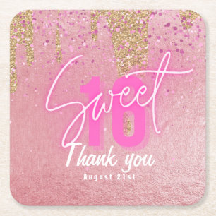 Sweet 16 Pink Party Food Tableware Personalisiert Rechteckiger Pappuntersetzer