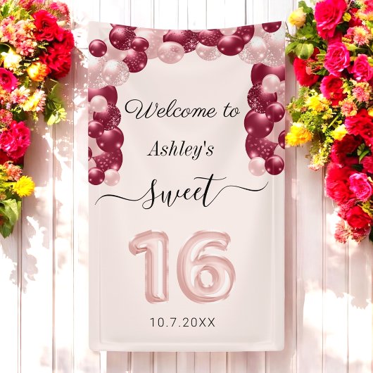 Sweet 16 Pink Red Birthday Willkommensbanner Banner