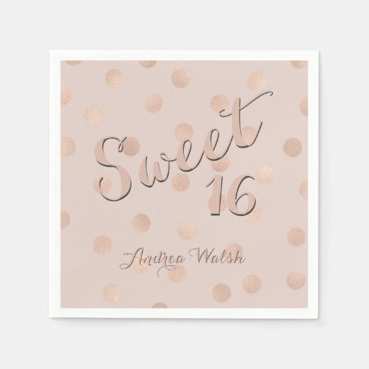 Sweet 16 Pink Rose Gold Confetti | 16 . Geburtstag Serviette (Vorderseite)