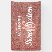 Sweet 16 Pink Rose Gold Glitzer Geburtsname Banner (Vertikal)