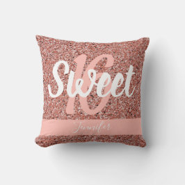Sweet 16 Pink Rose Gold Pink Glitzer Personalisier Kissen