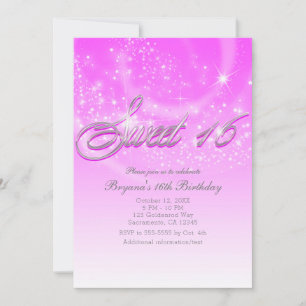 SWEET 16 Pink & Silber Glitzer Sterne Party Einladung