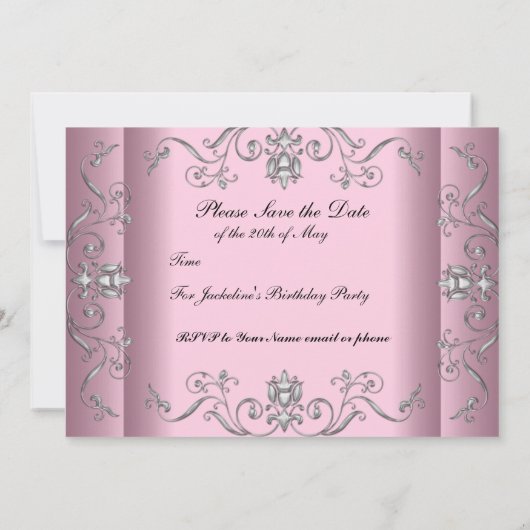 Sweet 16 Pink Silver Elegant Save The Date (Rückseite)