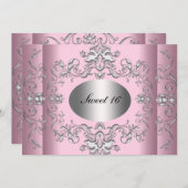 Sweet 16 Pink Silver Elegant Save The Date (Vorne/Hinten)