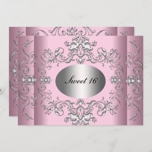 Sweet 16 Pink Silver Elegant Save The Date (Vorne/Hinten)