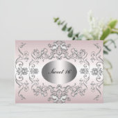 Sweet 16 Pink Silver Elegante Einladung (Stehend Vorderseite)
