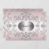 Sweet 16 Pink Silver Elegante Einladung (Vorne/Hinten)