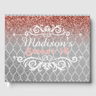 Sweet 16 Pink Silver Quatrefolien Glitzer Custom Gästebuch