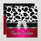 Sweet 16 Pink Silver Schwarz-weiß Kuhleopard 2 Einladung (Vorne/Hinten)