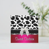 Sweet 16 Pink Silver Schwarz-weiß Kuhleopard 2 Einladung (Stehend Vorderseite)