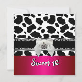 Sweet 16 Pink Silver Schwarz-weiß Kuhleopard Einladung (Vorderseite)