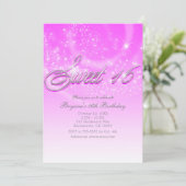 SWEET 16 Pink & Silver Sparkle Stars Party Einladung (Stehend Vorderseite)