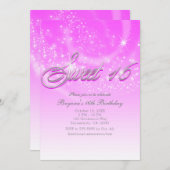SWEET 16 Pink & Silver Sparkle Stars Party Einladung (Vorne/Hinten)