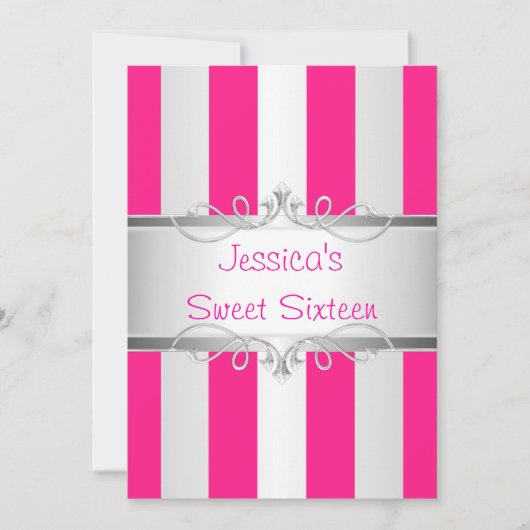 Sweet 16 Pink & Silver Stripe Jewel Party 2 Einladung (Vorderseite)