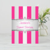 Sweet 16 Pink & Silver Stripe Jewel Party 2 Einladung (Stehend Vorderseite)