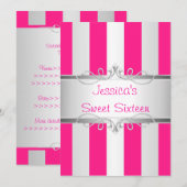 Sweet 16 Pink & Silver Stripe Jewel Party 2 Einladung (Vorne/Hinten)