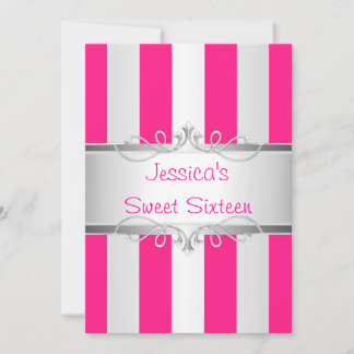 Sweet 16 Pink & Silver Stripe Jewel Party 2 Einladung