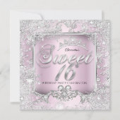 Sweet 16 Pink Silver Tiara Winter Wonderland Party Einladung (Vorderseite)