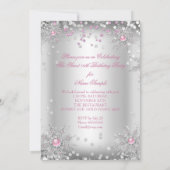 Sweet 16 Pink Snowflakes Silver Winter Wonderland Einladung (Rückseite)